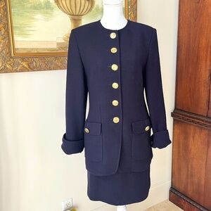 Vintage Classy Jaeger Great Britain Wool Blue Skirt Suit Size M